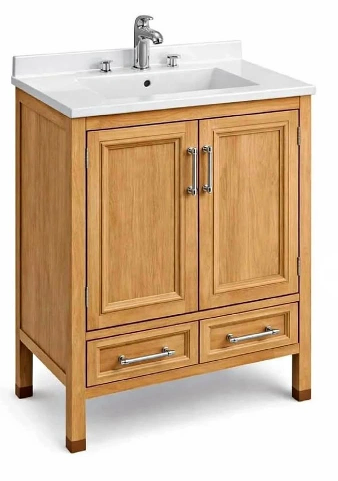 Brand New 30” Burlywood Bathroom Vanity with White Polymarble Si