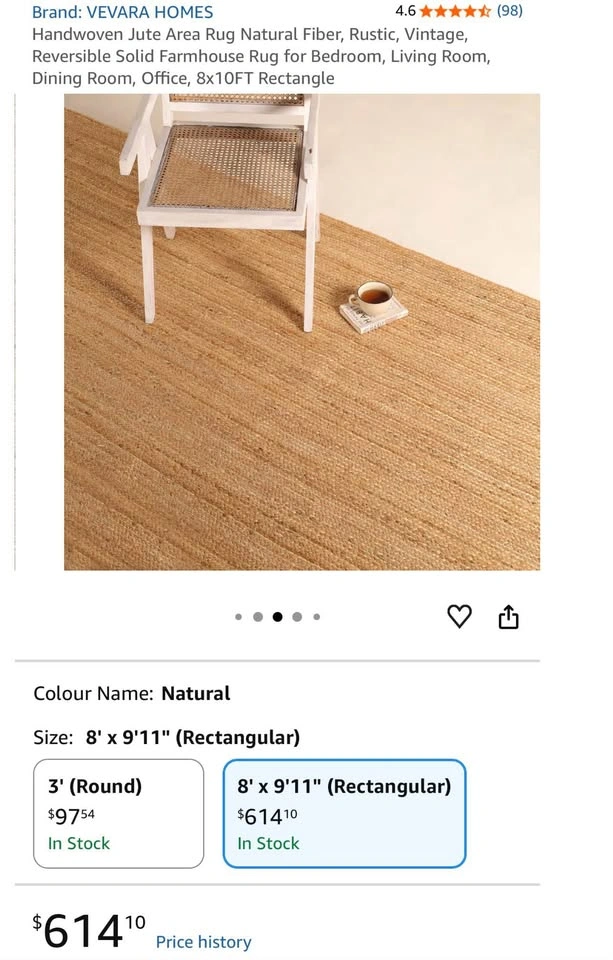 Brand New 8x10 ft 100% Natural Jute Rug – Handmade - photo 3