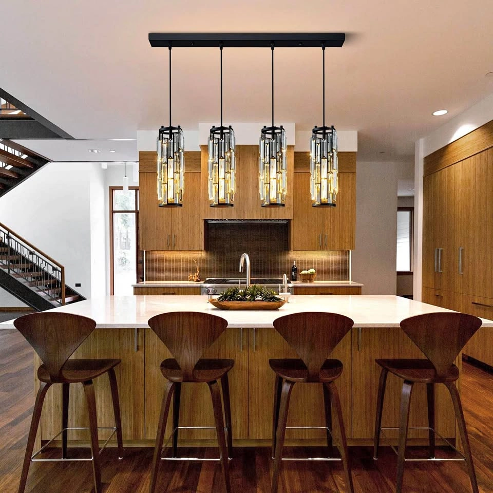 Brand New Modern Black 4-Light Crystal Pendant Light