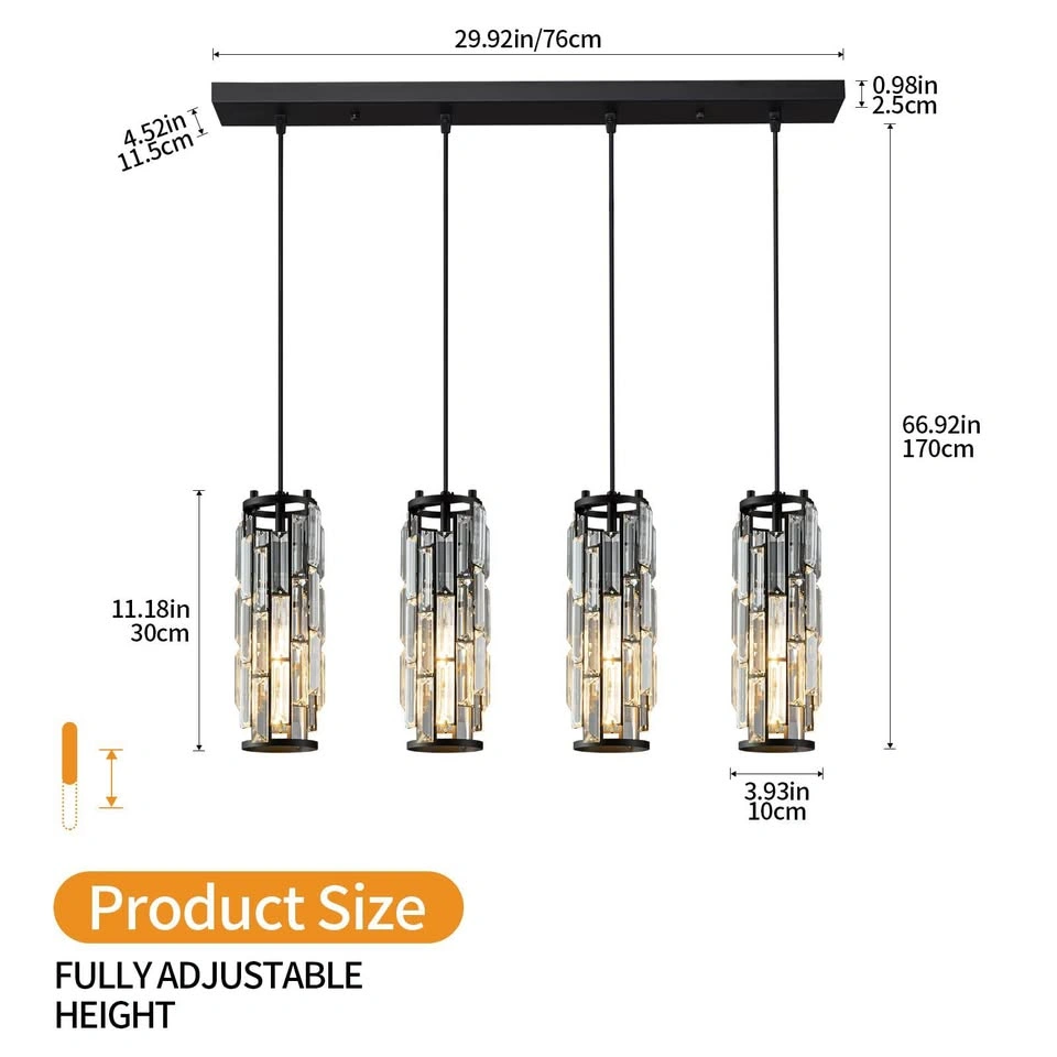 Brand New Modern Black 4-Light Crystal Pendant Light - photo 2