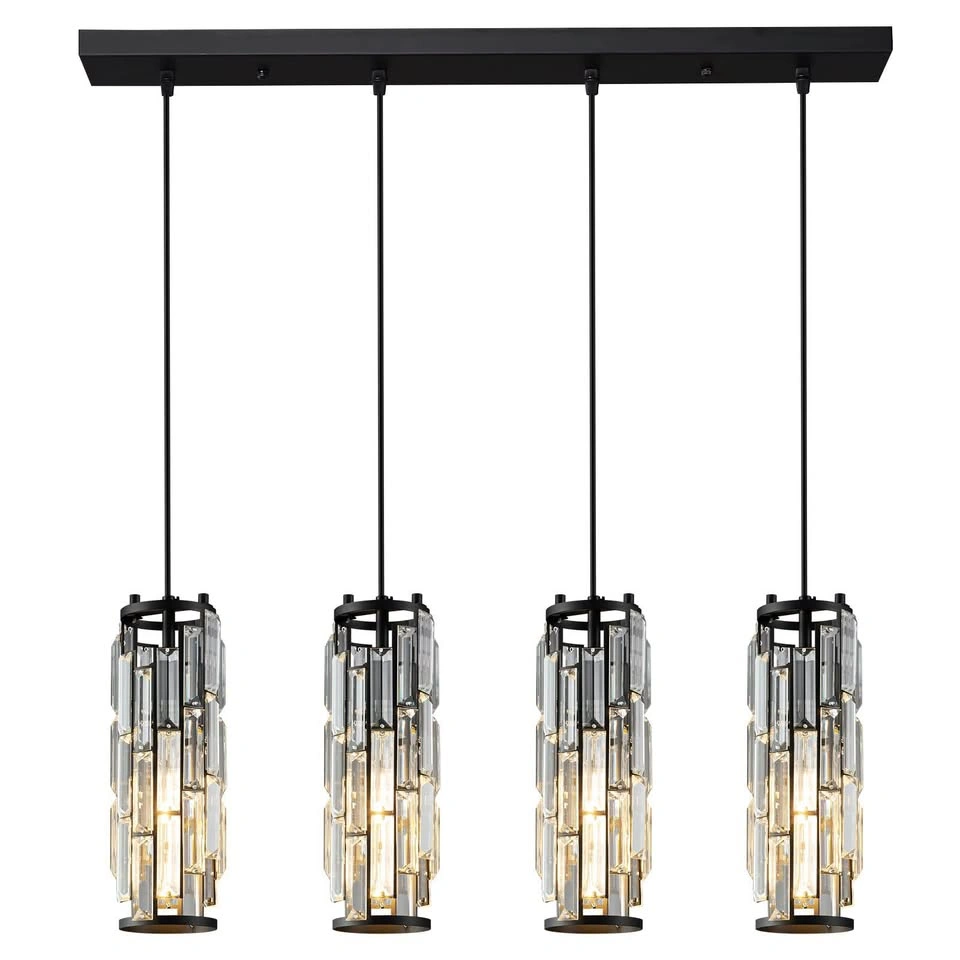 Brand New Modern Black 4-Light Crystal Pendant Light - photo 3