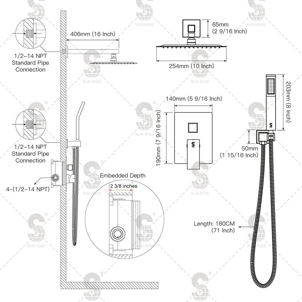 SUN RISE Luxury Rain Shower System – 10” Chrome Wall Mounted - photo 2