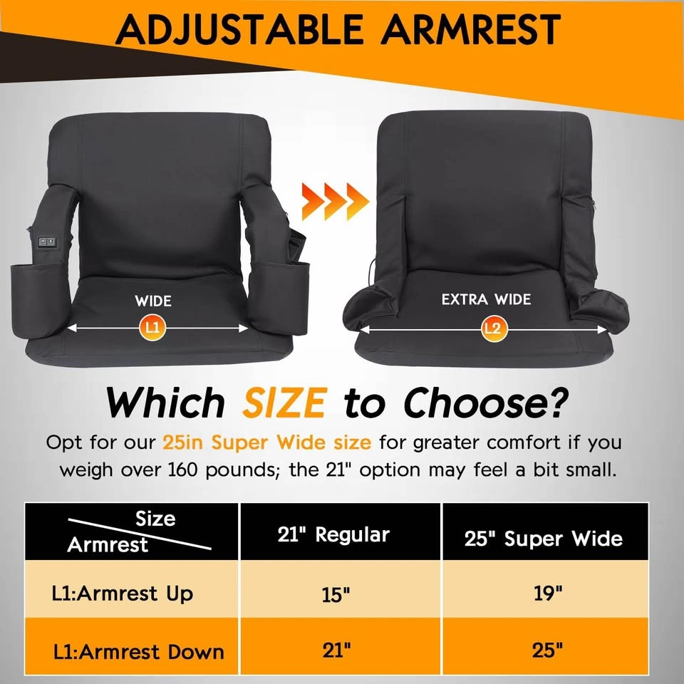 25” Extra wide Heated & Massage Stadium Seat (Set of 2) - photo 3
