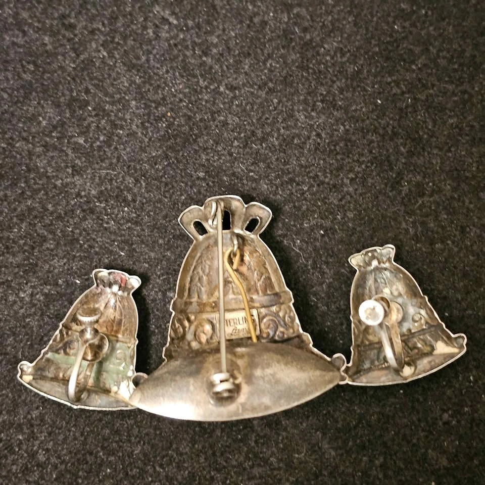 Vintage Lang Sterling Silver Bell Brooch & Earrings Set 12.6 gra - photo 2