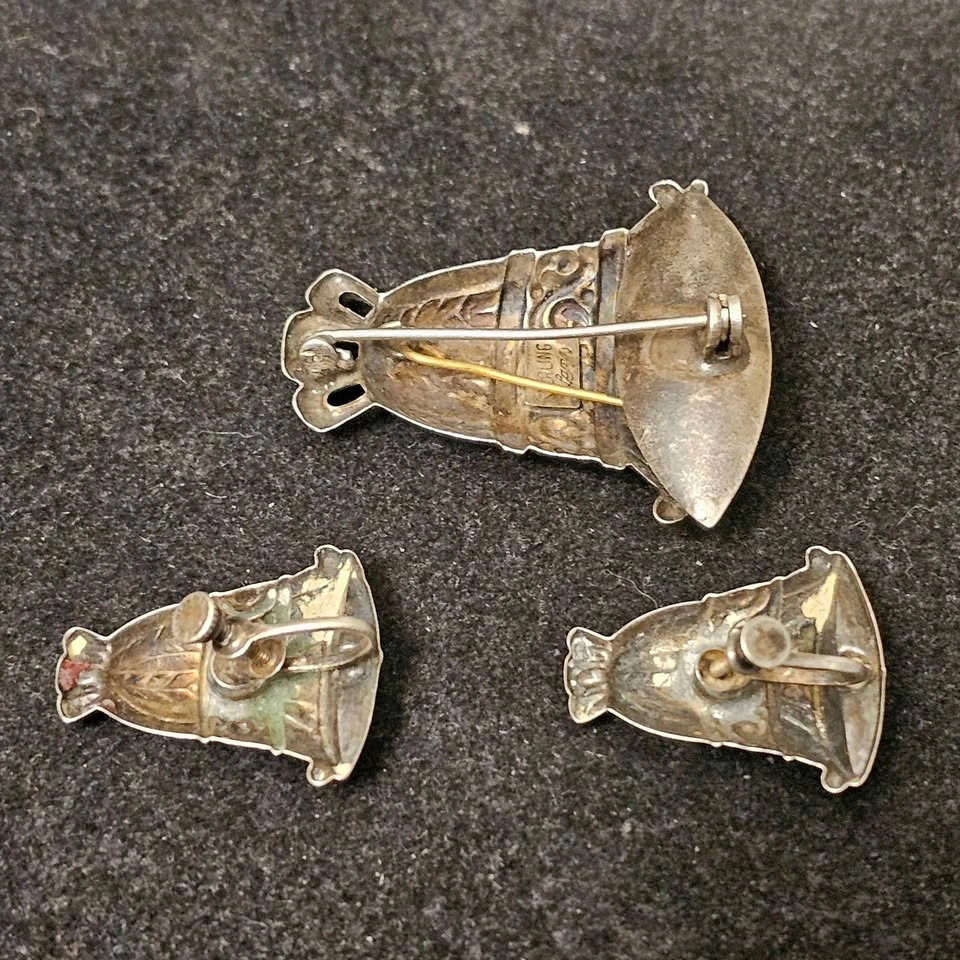 Vintage Lang Sterling Silver Bell Brooch & Earrings Set 12.6 gra - photo 3