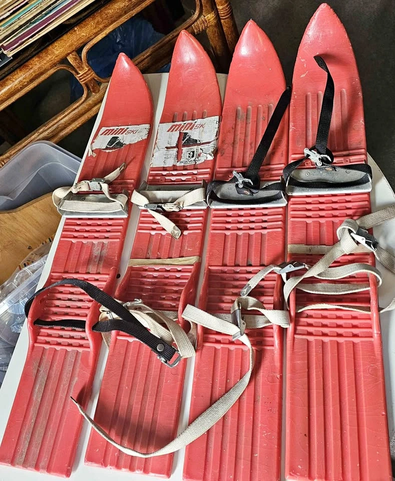Vintage 70s Mini Ski Red Kids Skis - 2 Pairs