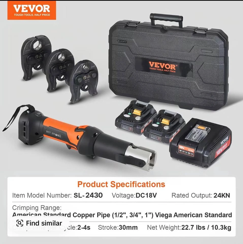 VEVOR Press Tool 18V Electric Pipe Crimping Tool SL-2430 - photo 2