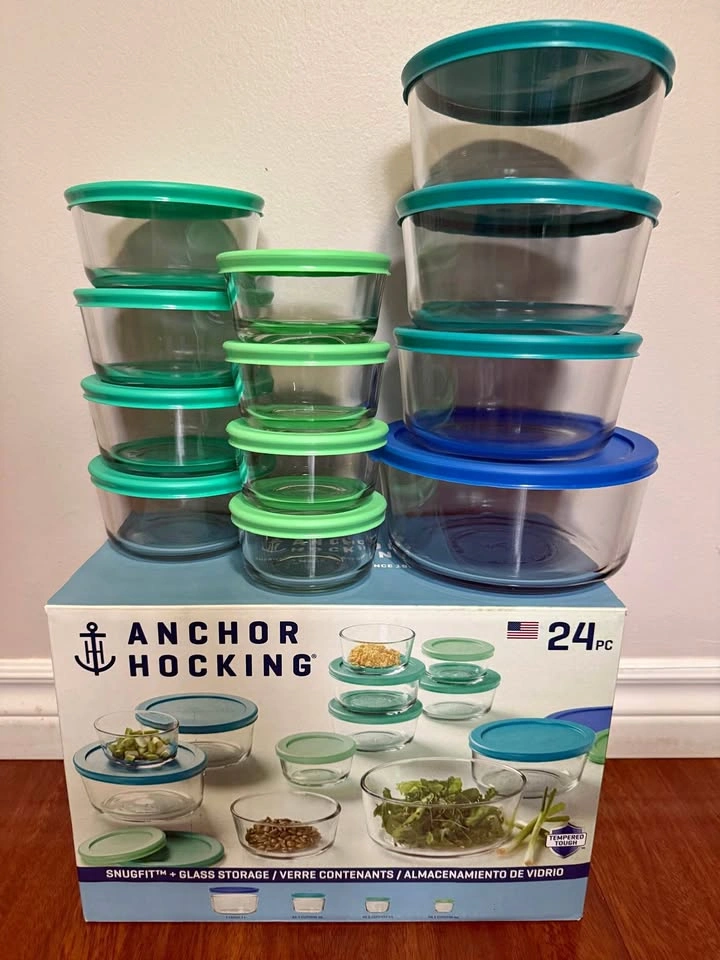 Anchor Hocking Glass Food Storage Set with Lids, 12 Count