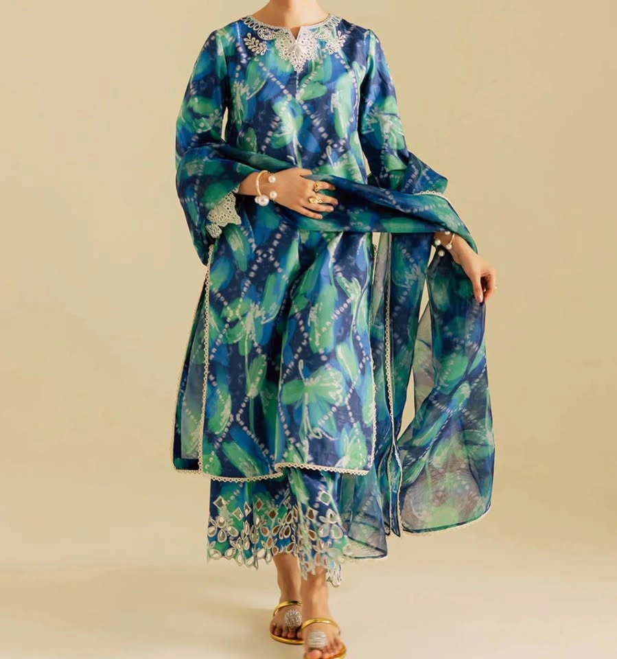 Summer Style 3 Piece Lawn Silk Suit Large and Medium - photo 3