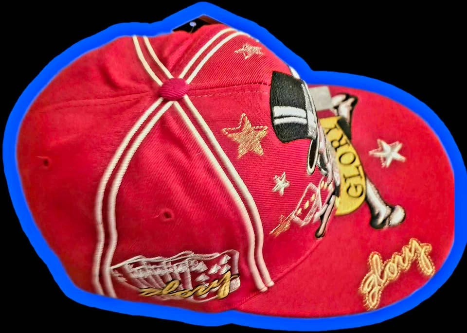 NWT Red Embroidered 3D Puff Skull Glory Trucker Cap Fitted XL - photo 5