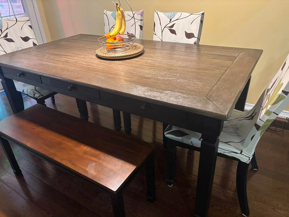 Wooden dining table with 4 chairs and bench - photo 3