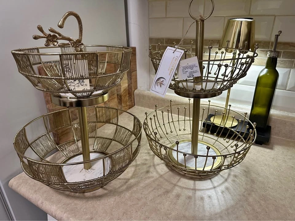 2-Tier Gold Fruit Baskets x4