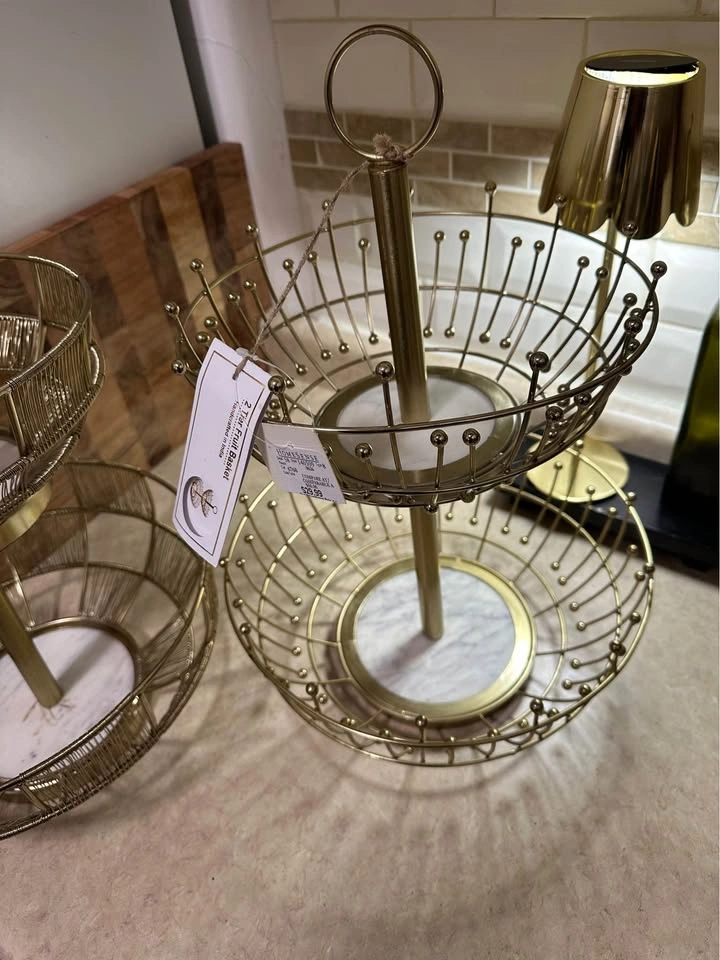 2-Tier Gold Fruit Baskets x4 - photo 3