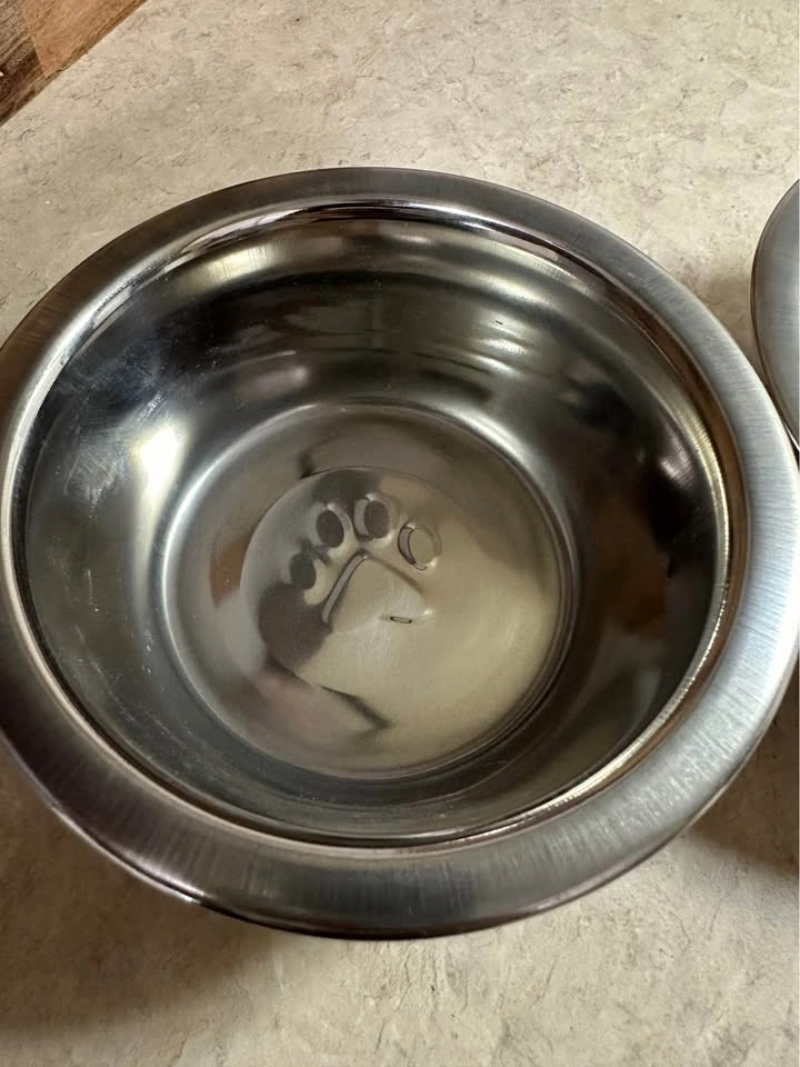Set of 2 Stainless Steel Paw Print Pet Bowls - photo 2
