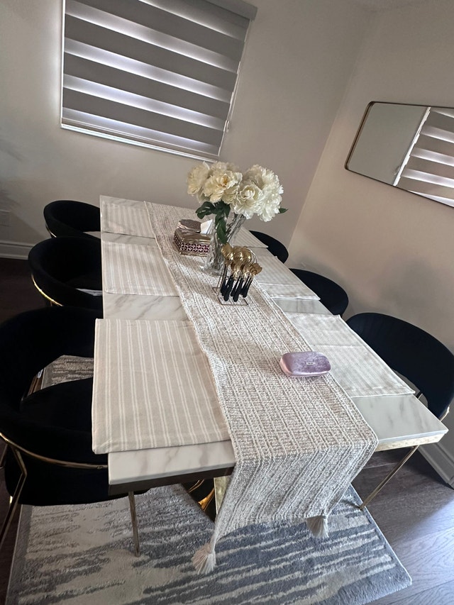 6 Seater Dining Table, Golden Metal Finish