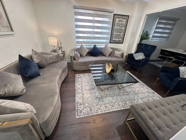 Golden Metallic Finish 8 Seater Sofa Set w/ Coffee Table/Stools