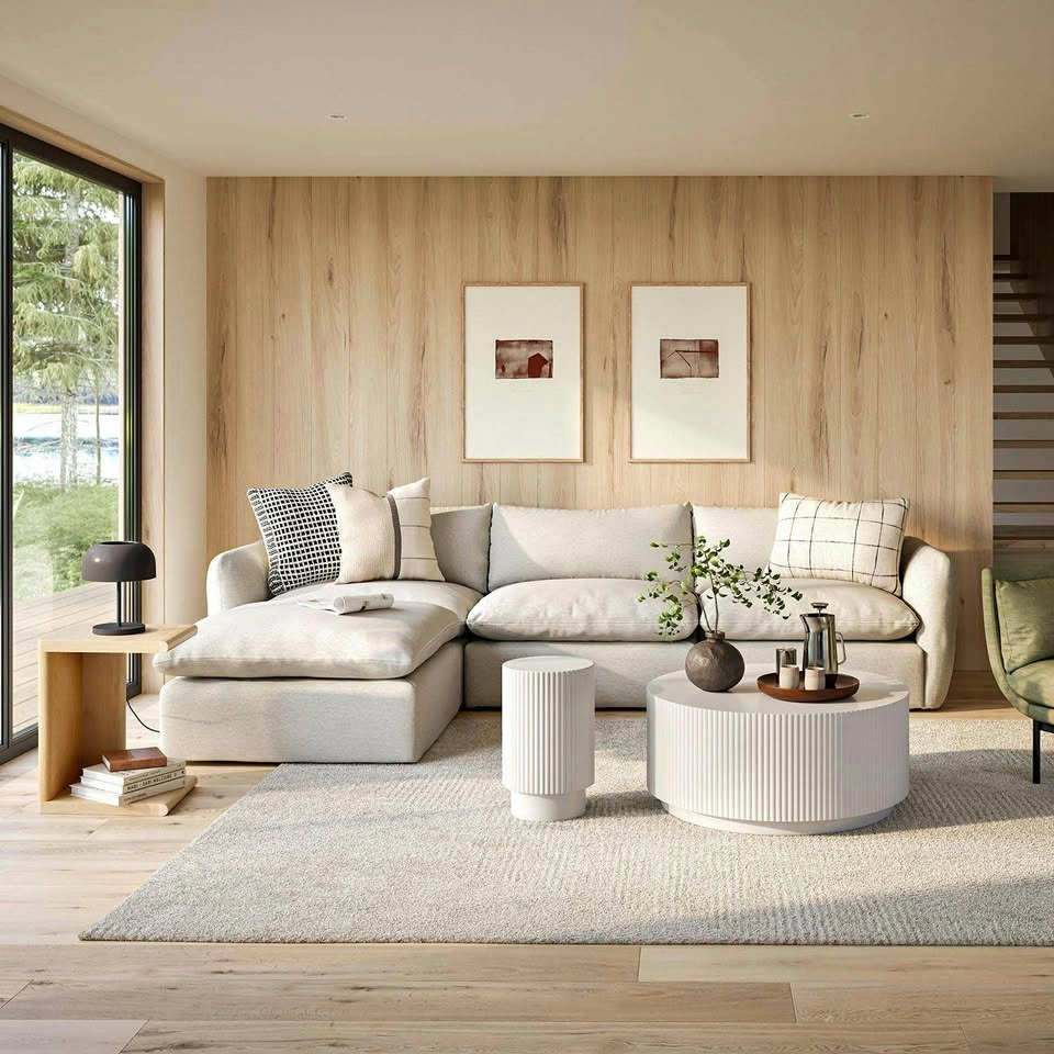Leigh 131.5" Modular Sectional, Silver Ivory, & Ottoman