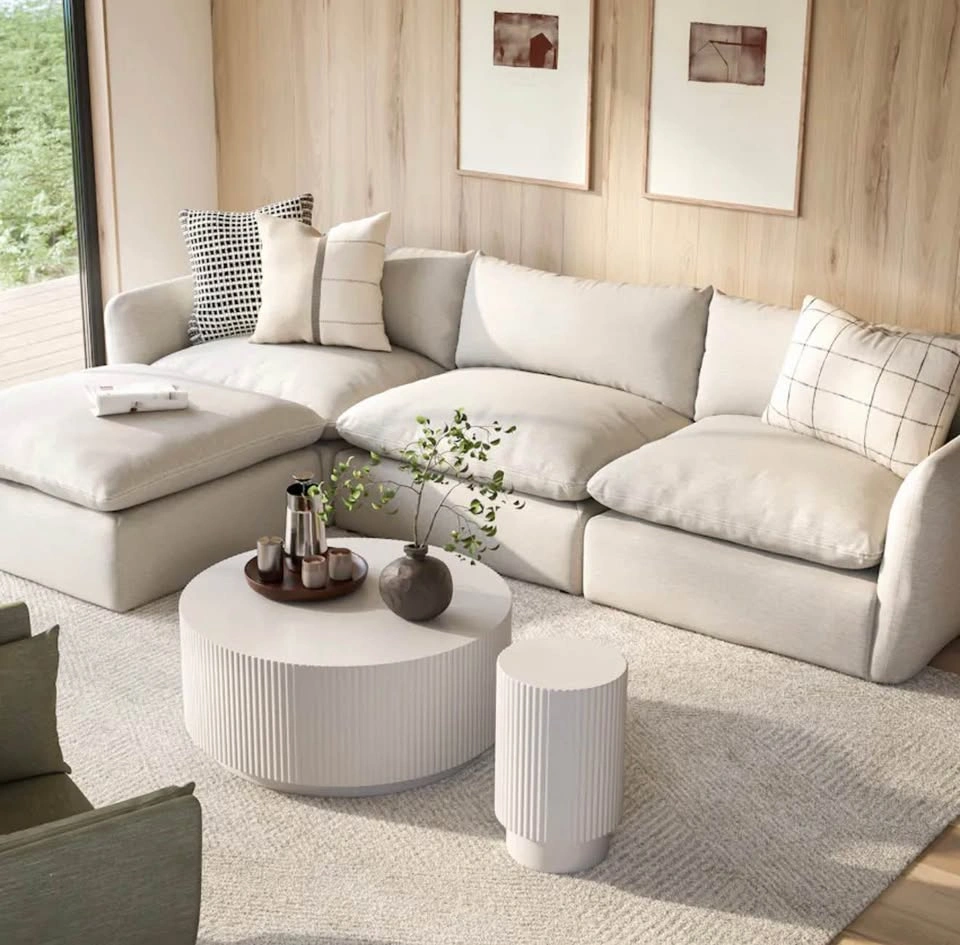 Leigh 131.5" Modular Sectional, Silver Ivory, & Ottoman - photo 2