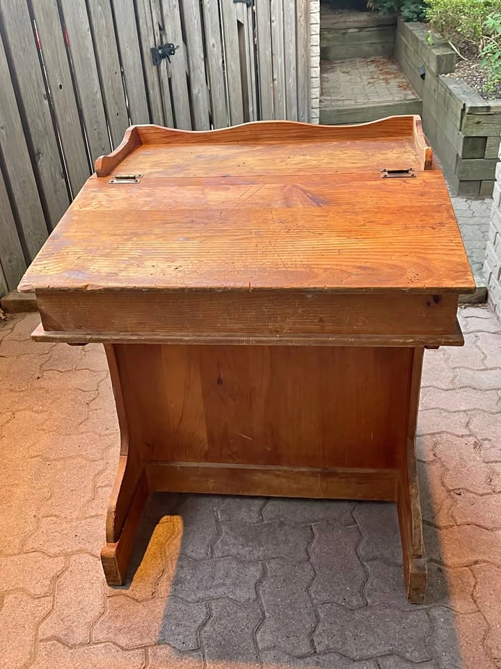 Vintage Mid-Century Pine Slant-Top School Master Desk