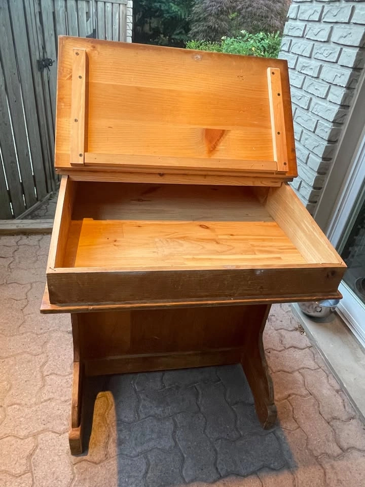 Vintage Mid-Century Pine Slant-Top School Master Desk - photo 3