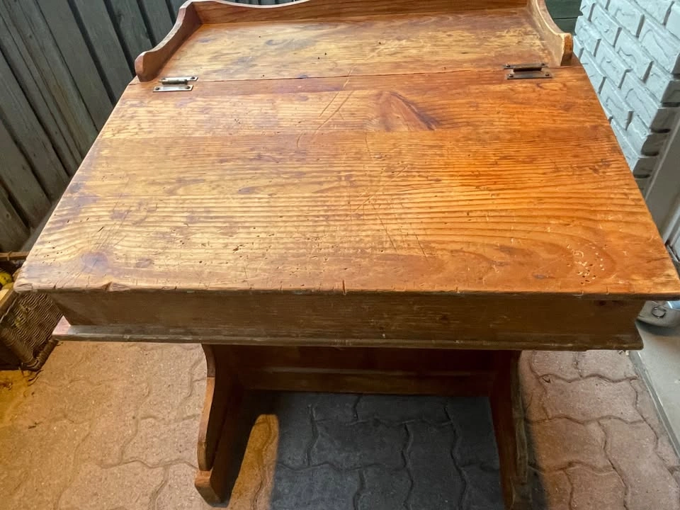 Vintage Mid-Century Pine Slant-Top School Master Desk - photo 5