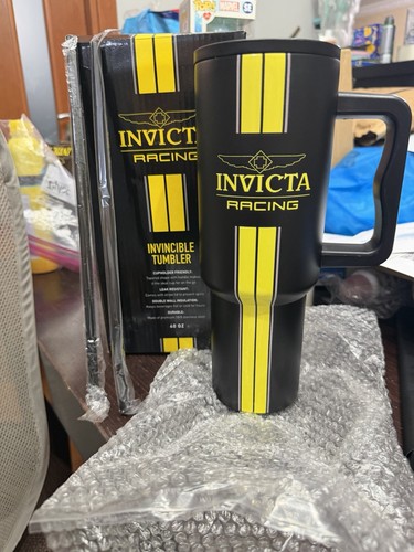 NEW Invicta Racing Tumbler 40oz Black /Yellow Stripes