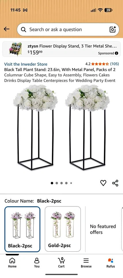 Black Tall Plant Stand: 23.6in, With Metal Panel, Packs of 2