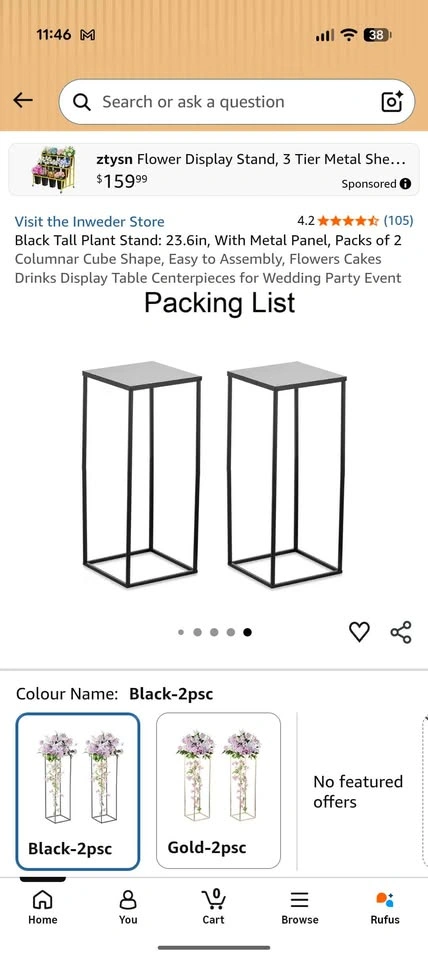 Black Tall Plant Stand: 23.6in, With Metal Panel, Packs of 2 - photo 2
