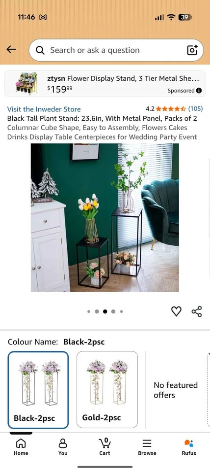 Black Tall Plant Stand: 23.6in, With Metal Panel, Packs of 2 - photo 5