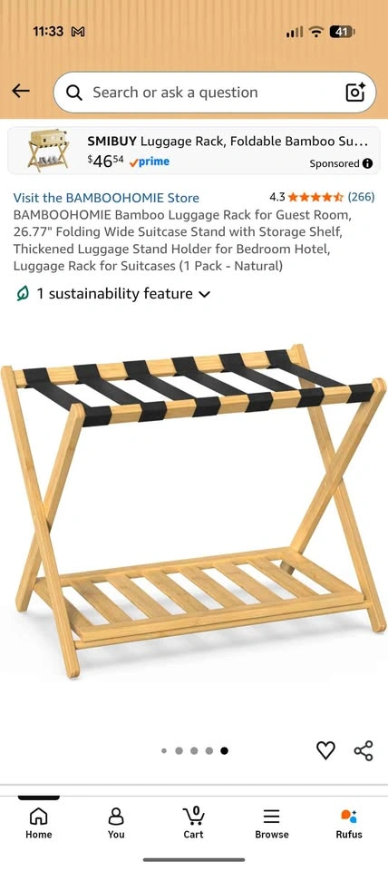 BAMBOOHOMIE Bamboo Luggage Rack for Guest Room - photo 2