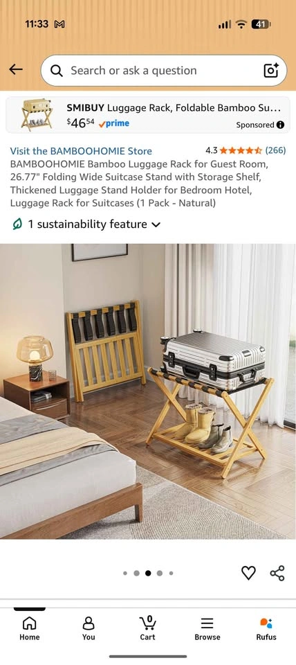 BAMBOOHOMIE Bamboo Luggage Rack for Guest Room - photo 3