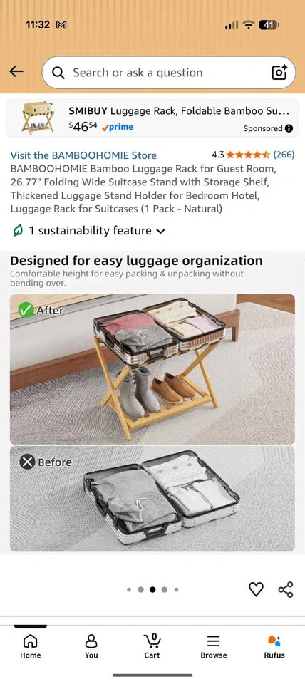 BAMBOOHOMIE Bamboo Luggage Rack for Guest Room - photo 4