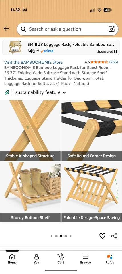 BAMBOOHOMIE Bamboo Luggage Rack for Guest Room - photo 5