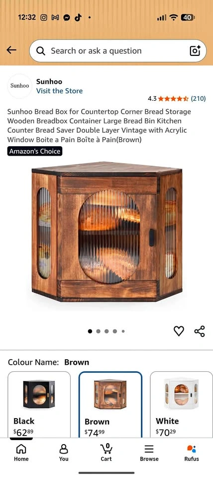 Sunhoo Wooden Corner Bread Box for Countertop