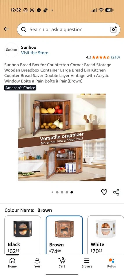 Sunhoo Wooden Corner Bread Box for Countertop - photo 2
