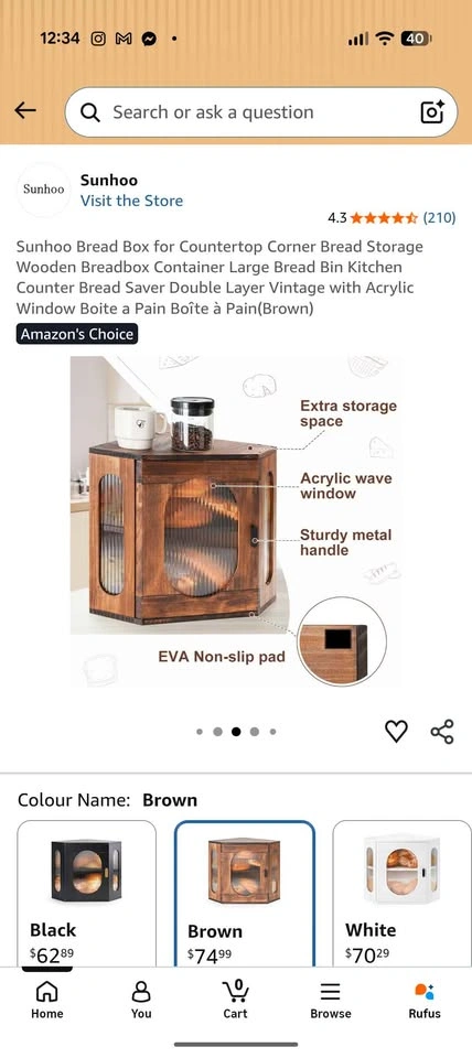 Sunhoo Wooden Corner Bread Box for Countertop - photo 3