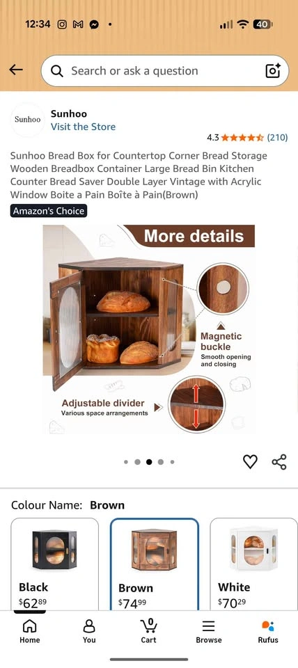 Sunhoo Wooden Corner Bread Box for Countertop - photo 4