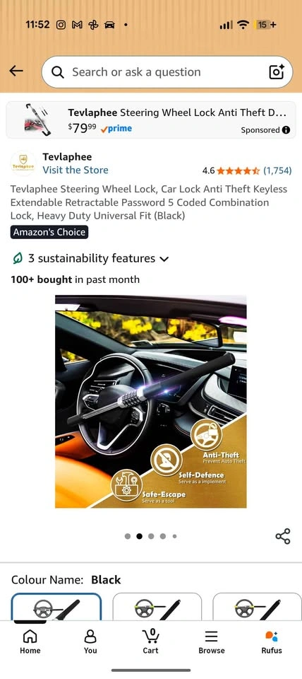 Tevlaphee Steering Wheel Lock, Car Lock Anti Theft - photo 2