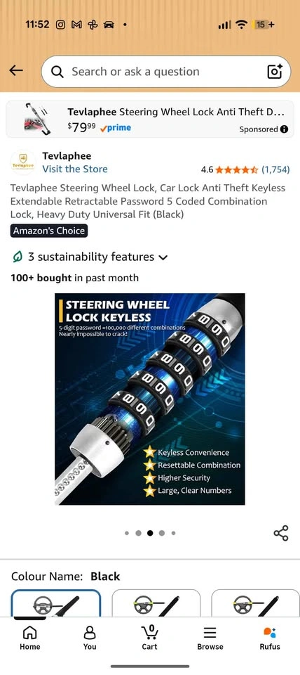 Tevlaphee Steering Wheel Lock, Car Lock Anti Theft - photo 3