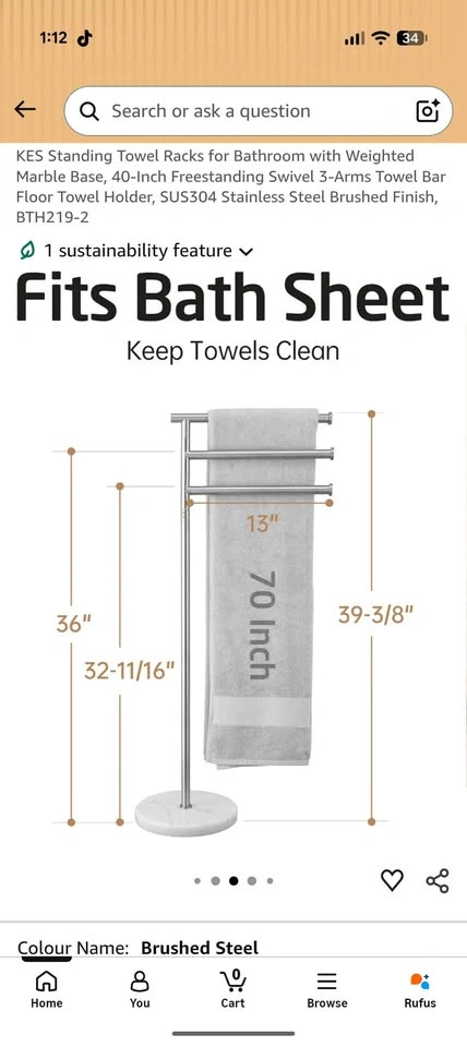 KES Standing Towel Racks for Bathroom with Weighted Marble Base - photo 3