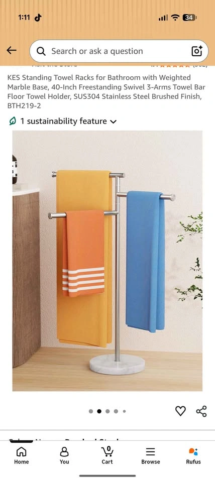 KES Standing Towel Racks for Bathroom with Weighted Marble Base - photo 4