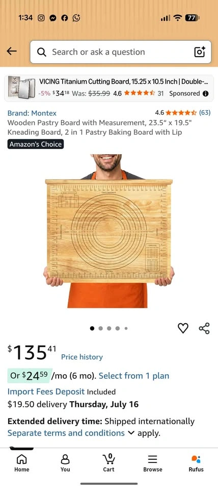 Wooden Pastry Board with Measurement 23.5“ x 19.5" - photo 2