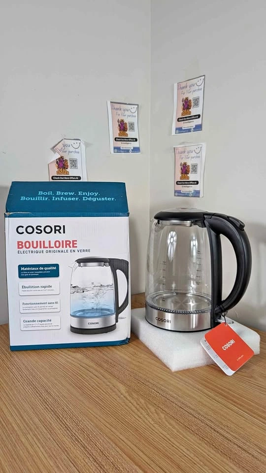 COSORI Plastic-Free Electric Kettle 1.7L Borosilicate Glass