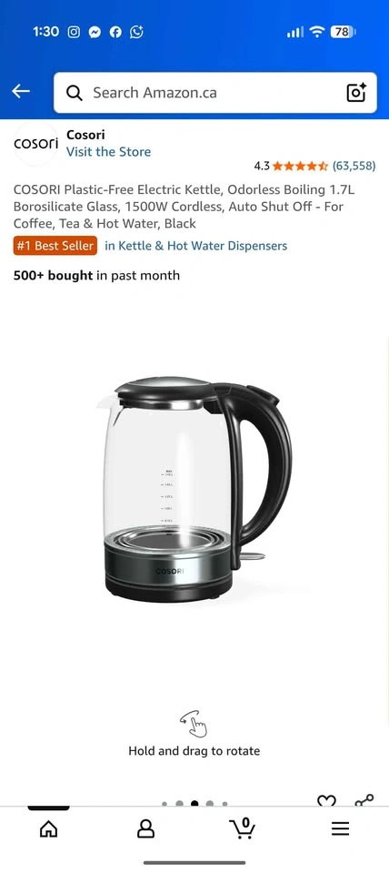 COSORI Plastic-Free Electric Kettle 1.7L Borosilicate Glass - photo 3