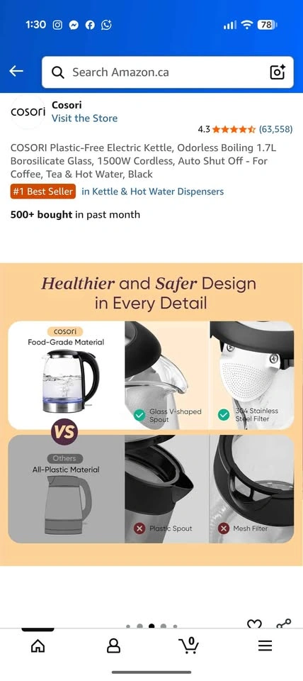 COSORI Plastic-Free Electric Kettle 1.7L Borosilicate Glass - photo 4