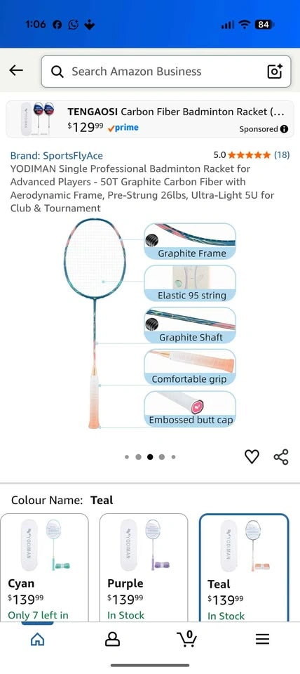 YODIMAN Single Professional Badminton Racket - 50T Carbon Fiber - photo 4