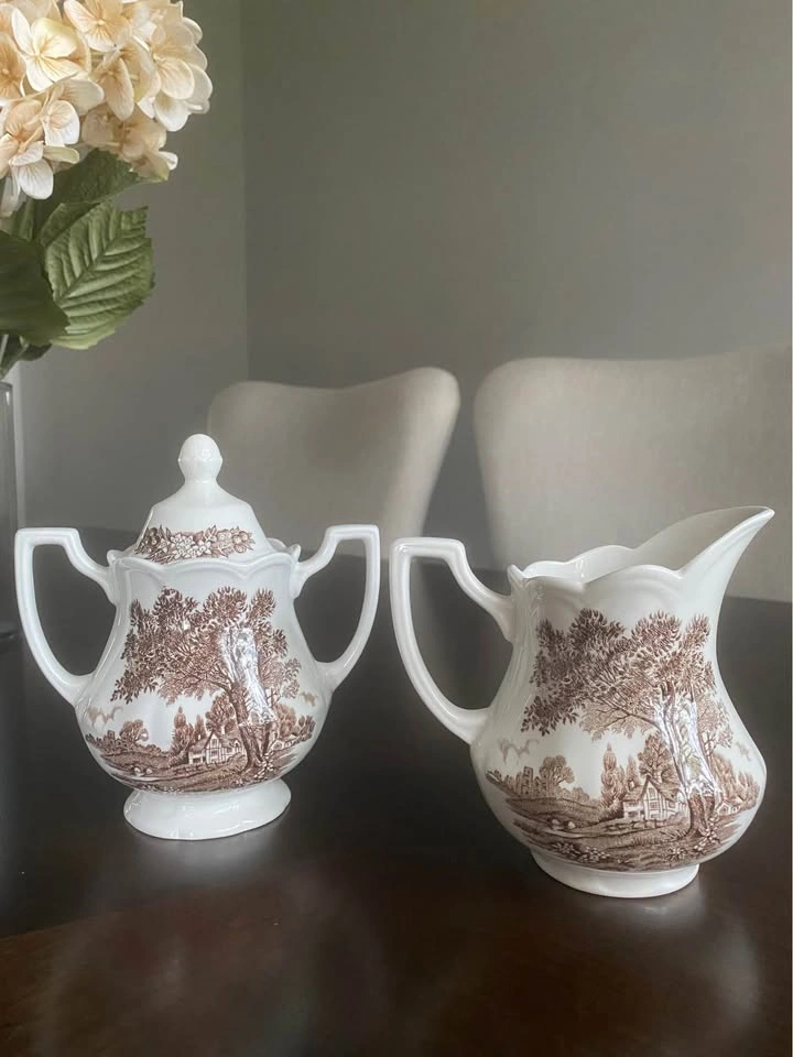Vintage J.&G. Meakin Romantic England Creamer & Lidded Sugar Bow - photo 5