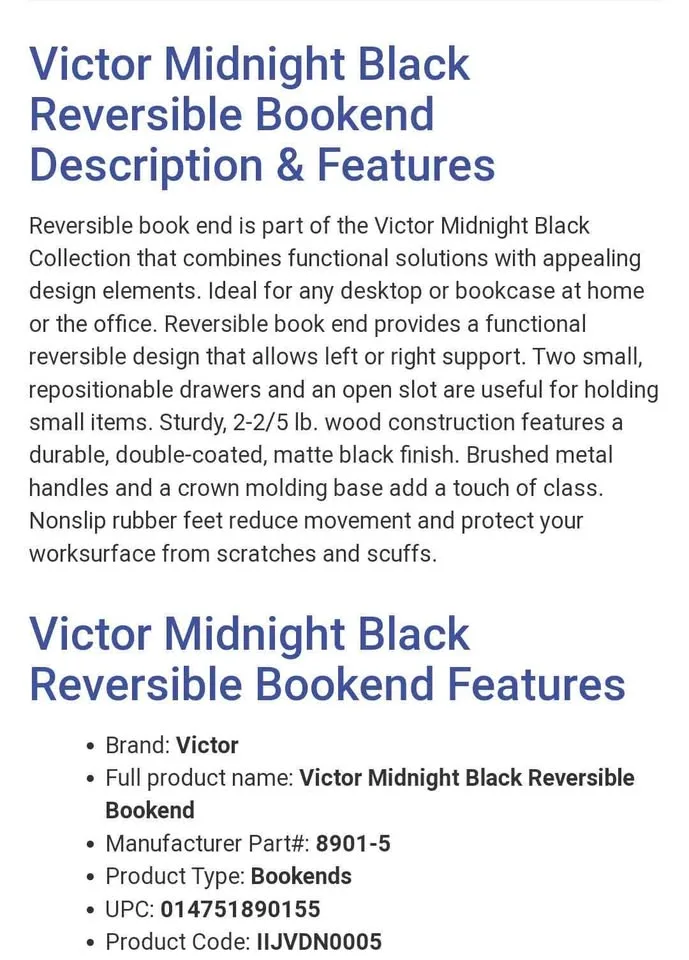 Victor Collection Reversible Book End $20 EACH or $35 PAIR (2) image indicator(3)