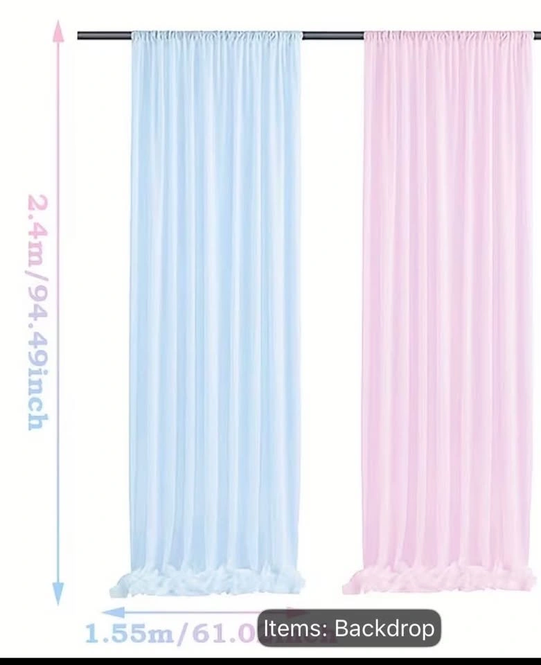 Sheer curtain backdrop gender reveal pink and blue - photo 2