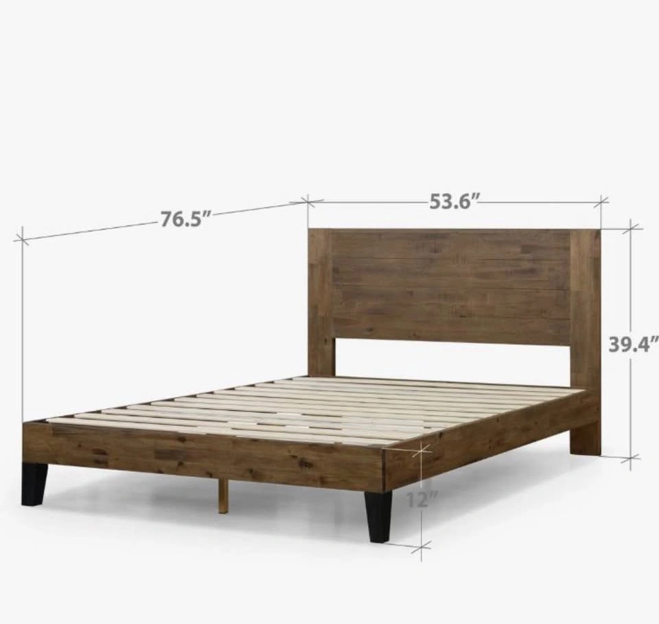 Solid Wood Full Platform Bed Frame– Modern Walnut Finish - photo 3